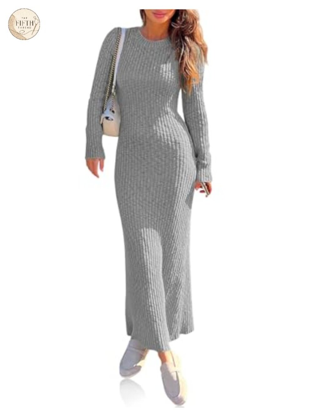 Wenrine Long Sleeve Ribbed Knit Sweater Dress Maxi Bodycon Fall